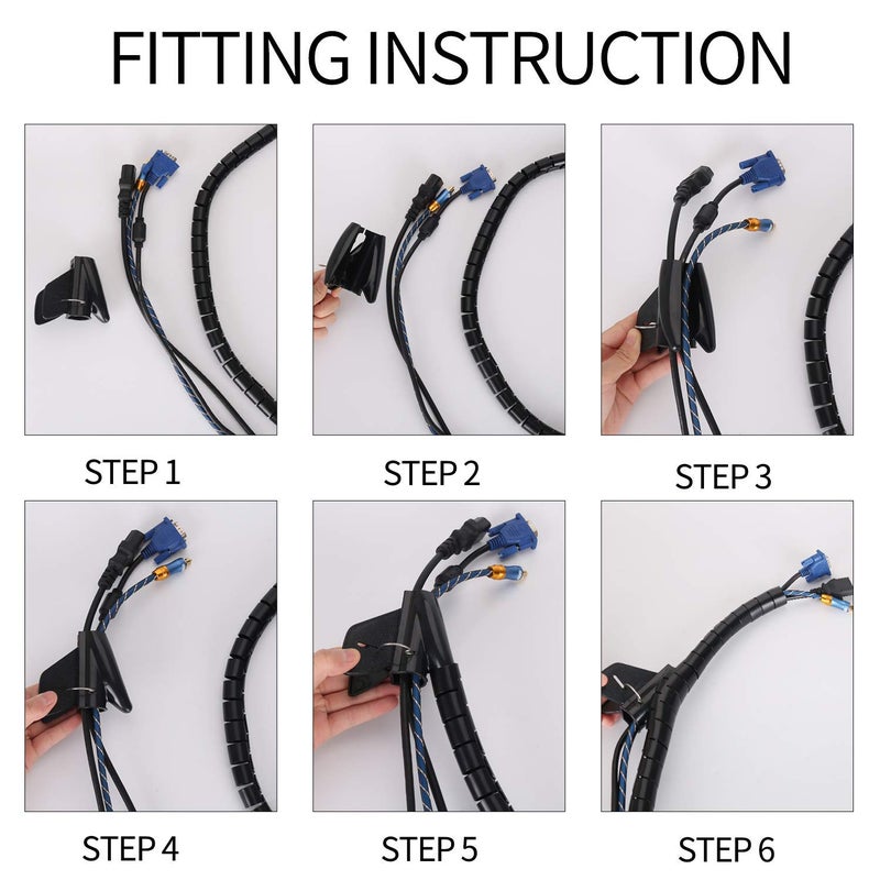 VIWIEU Cable Management Sleeves Desk Cord Organizer Cover Black White with 4 Adhesive Cable Clips, VIWIEU 2 PCS Cable Bundler Wire Wrap System for TV/Computer/Home Entertainment - Image 5